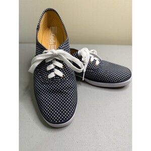 Keds Navy White Polka Dot Sneakers Flats Navy and White Laces EUC Size 8